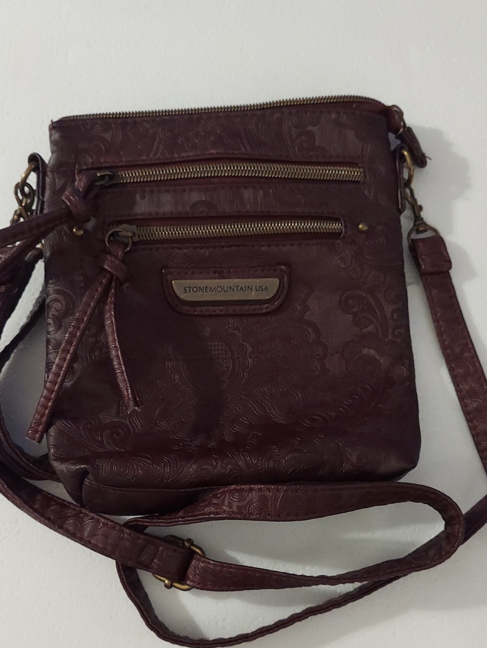 Stone Mountain Accessories Deep Burgundy Floral Embossed Crossbody